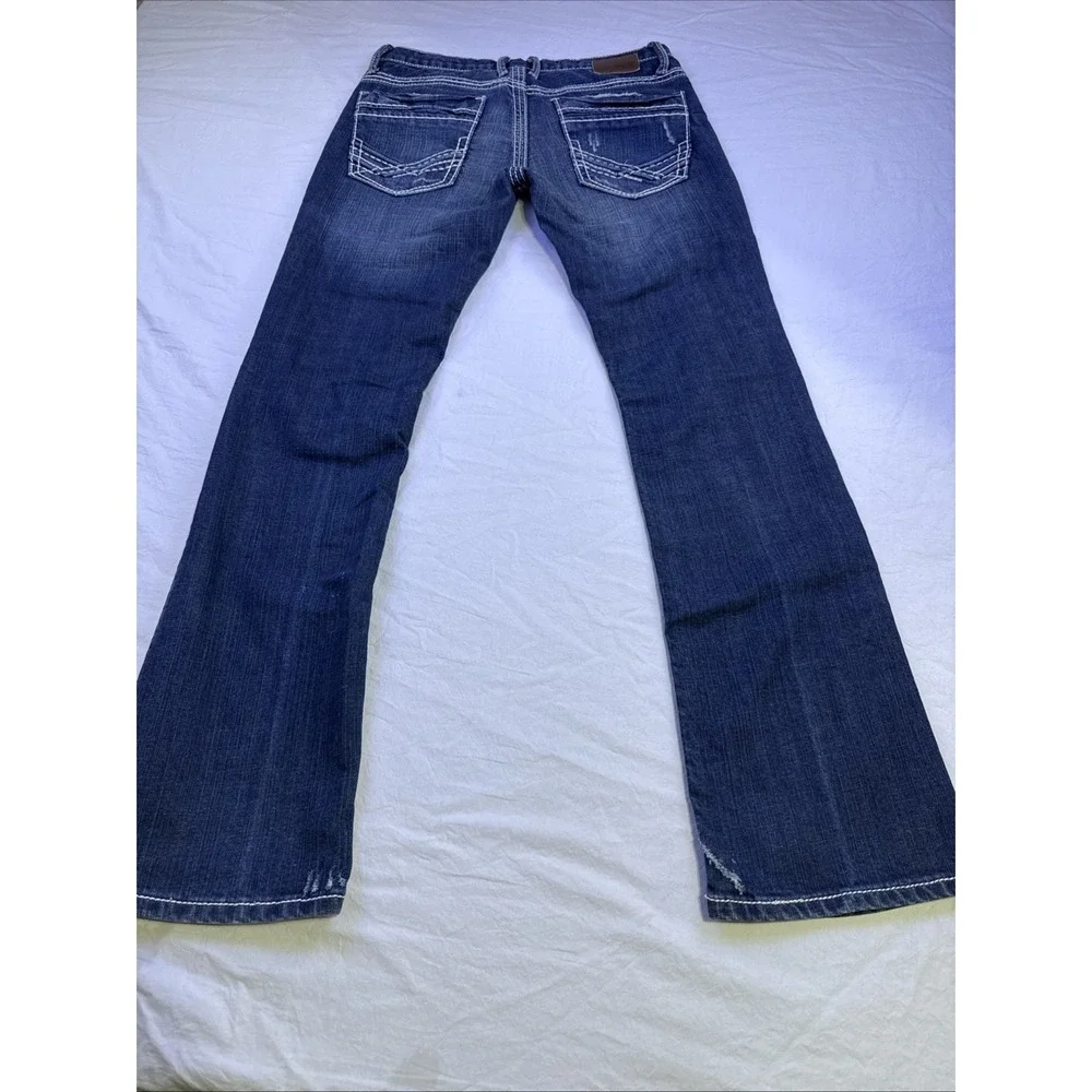BKE Aiden Jeans Mens 29R  Straight Distressed Stretch  Denim Buckle WHISKERING